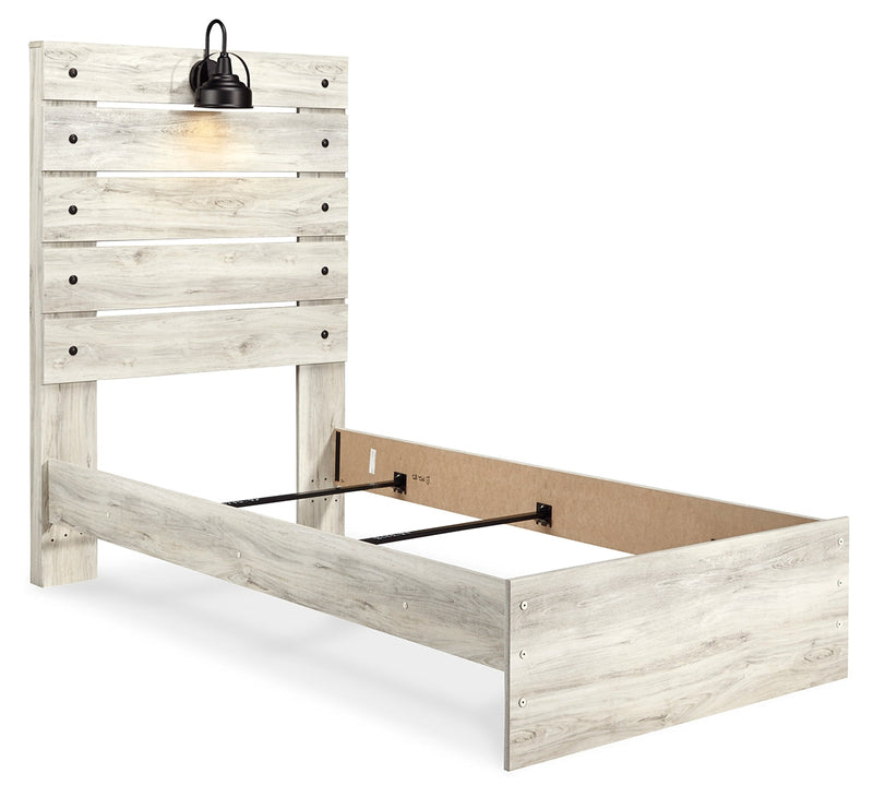 Cambeck Twin Panel Bed with Mirrored Dresser and Nightstand in Whitewash - PKG019208