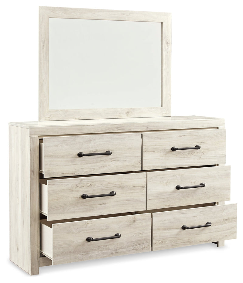 Cambeck Twin Panel Bed with Mirrored Dresser and Nightstand in Whitewash - PKG019208