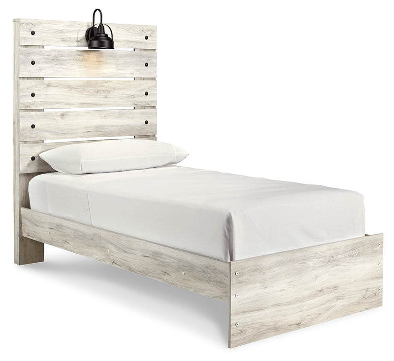 Cambeck Twin Panel Bed with Mirrored Dresser in Whitewash - PKG003002