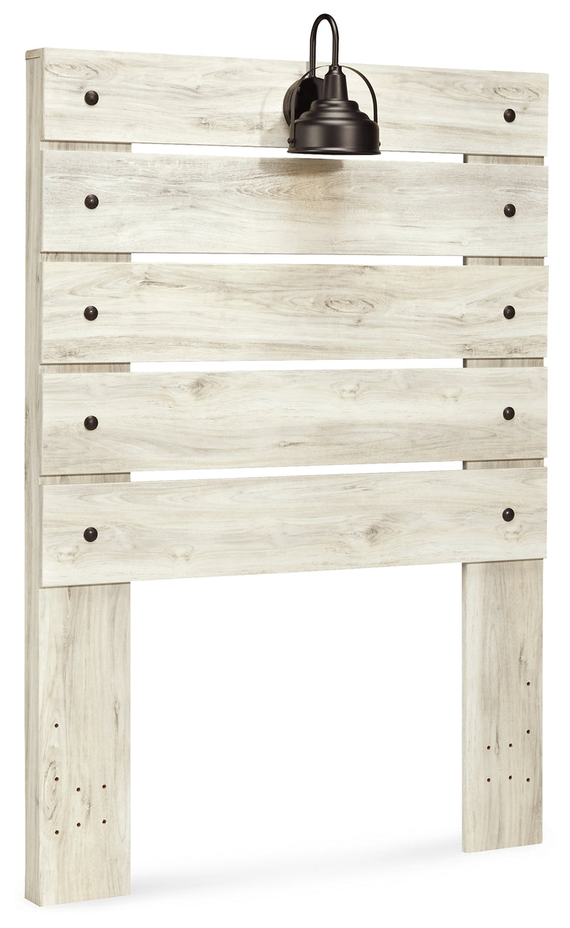 Cambeck Twin Panel Headboard Bed with Mirrored Dresser and 2 Nightstands in Whitewash - PKG002952
