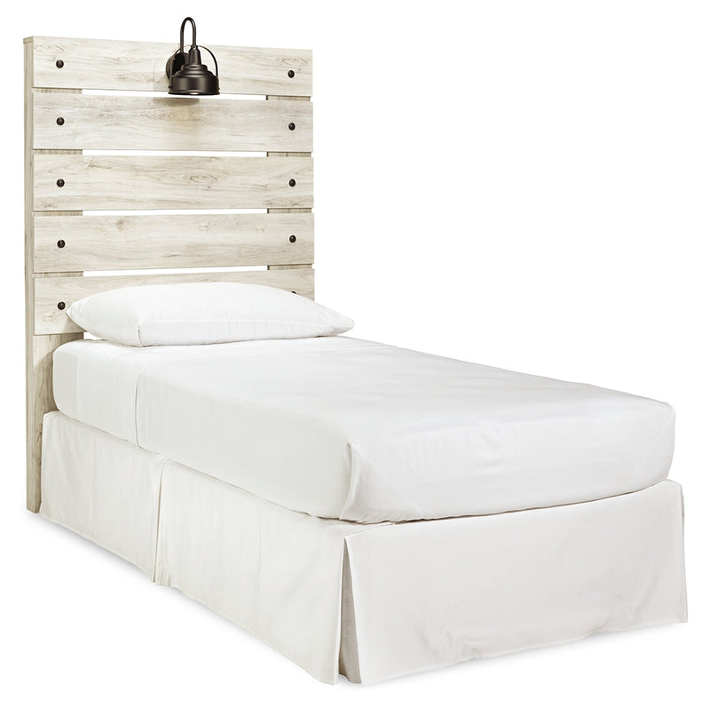 Cambeck Twin Panel Headboard Bed with Mirrored Dresser and Chest in Whitewash - PKG002954