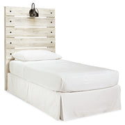 Cambeck Twin Panel Headboard Bed with Mirrored Dresser, Chest and Nightstand in Whitewash - PKG002955