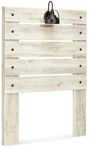 Cambeck Twin Panel Headboard Bed with Mirrored Dresser in Whitewash - PKG002951