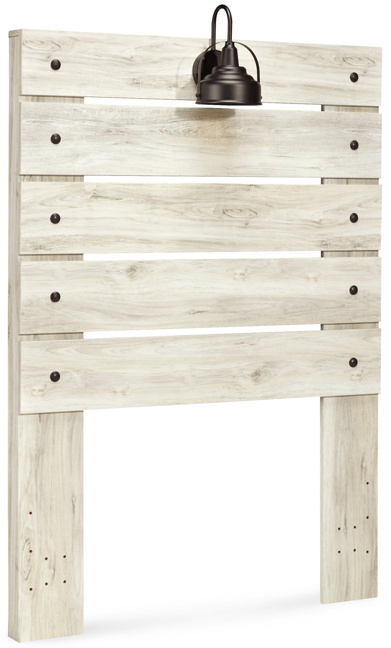Cambeck Twin Panel Headboard Bed with Mirrored Dresser in Whitewash - PKG002951