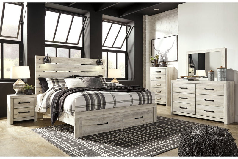 Cambeck Whitewash King Panel Bed with 2 Storage Drawers - DMV FurnitureKing Bed