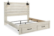 Cambeck Whitewash King Panel Bed with 2 Storage Drawers - DMV FurnitureKing Bed