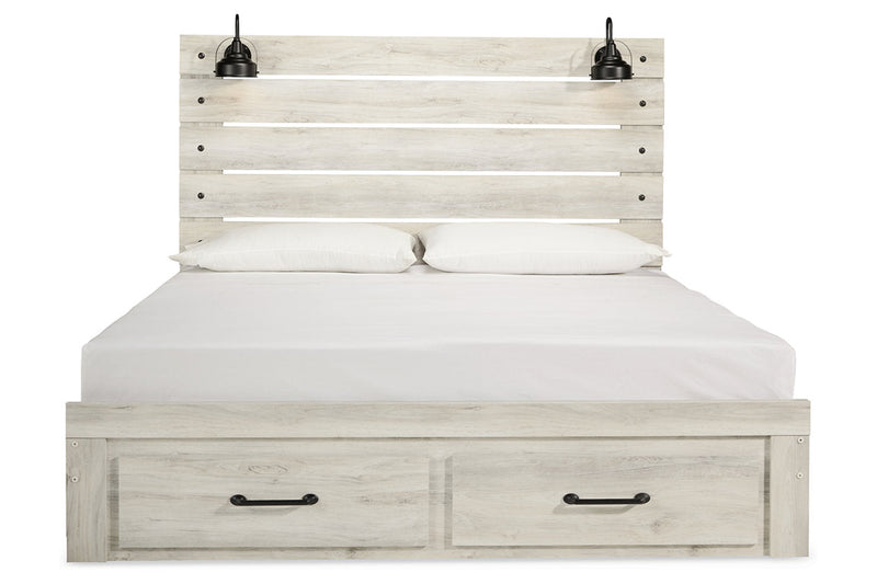 Cambeck Whitewash King Panel Bed with 2 Storage Drawers - DMV FurnitureKing Bed