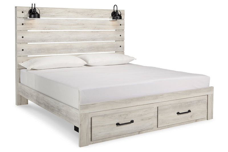 Cambeck Whitewash King Panel Bed with 2 Storage Drawers - DMV FurnitureKing Bed