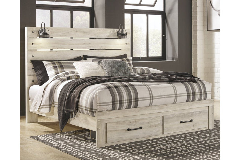 Cambeck Whitewash King Panel Bed with 2 Storage Drawers - DMV FurnitureKing Bed