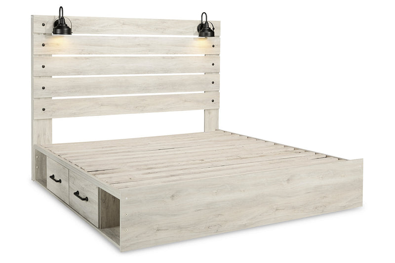 Cambeck Whitewash King Panel Bed with 2 Storage Drawers - DMV FurnitureKing Bed