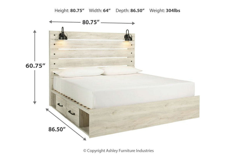 Cambeck Whitewash King Panel Bed with 4 Storage Drawers - DMV FurnitureKing Bed