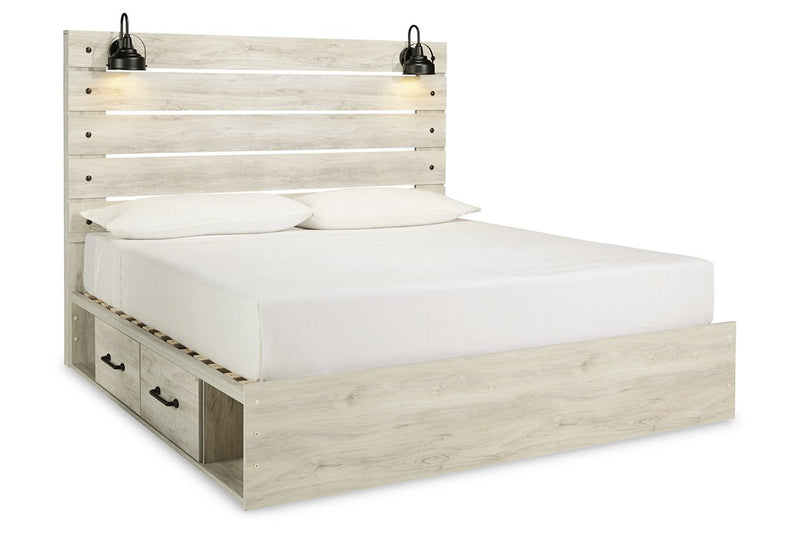 Cambeck Whitewash King Panel Bed with 4 Storage Drawers - DMV FurnitureKing Bed