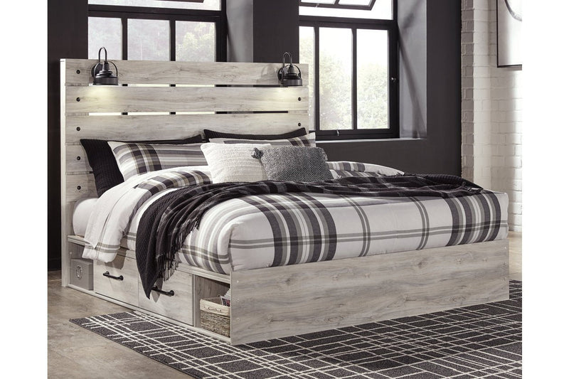 Cambeck Whitewash King Panel Bed with 4 Storage Drawers - DMV FurnitureKing Bed