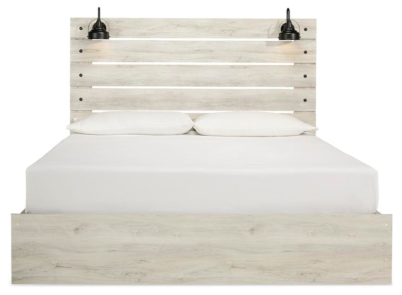 Cambeck Whitewash King Panel Bed with Storage and 2 Nightstands - B192B115