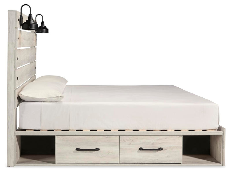 Cambeck Whitewash King Panel Bed with Storage and 2 Nightstands - B192B115