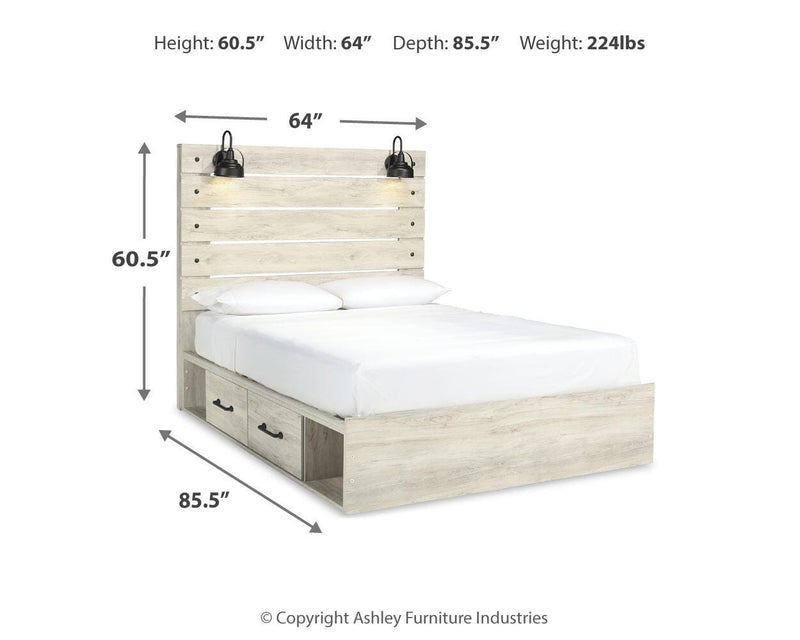 Cambeck Whitewash Queen Panel Storage Bed, Dresser, Mirror, 2 Chests and 2 Nightstands - B192B90
