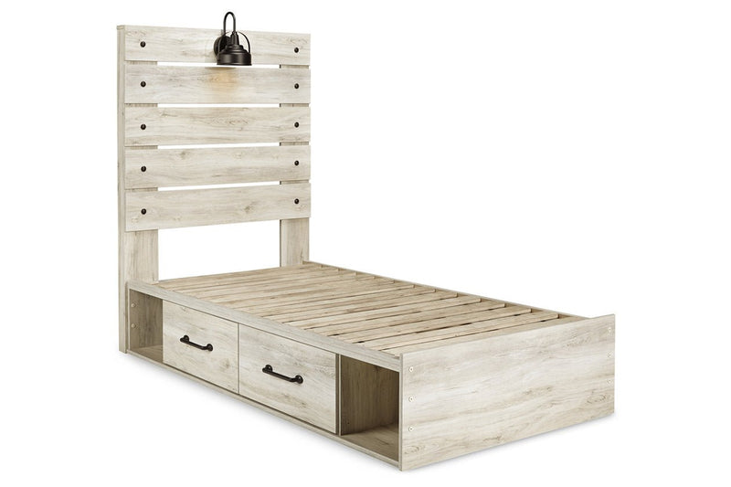 Cambeck Whitewash Twin Panel Bed with 2 Storage Drawers - DMV FurnitureTwin Bed