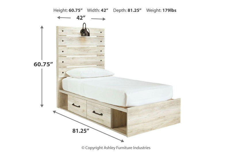 Cambeck Whitewash Twin Panel Bed with 2 Storage Drawers - DMV FurnitureTwin Bed