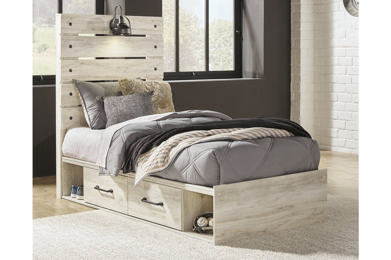 Cambeck Whitewash Twin Panel Bed with 2 Storage Drawers - DMV FurnitureTwin Bed
