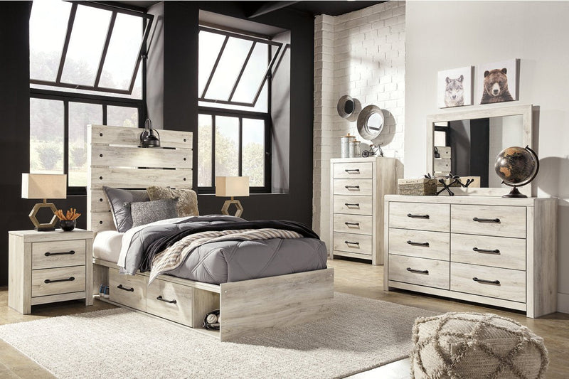 Cambeck Whitewash Twin Panel Bed with 2 Storage Drawers - DMV FurnitureTwin Bed
