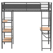 Campus 3-shelf Metal Twin Workstation Loft Bed Matte Black - 460332BLK