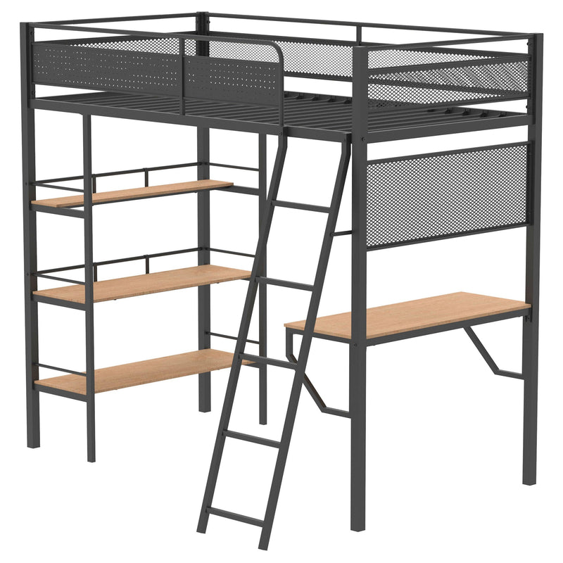 Campus 3-shelf Metal Twin Workstation Loft Bed Matte Black - 460332BLK