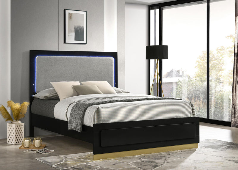 Caraway Wood California King LED Panel Bed Black - 224781KW