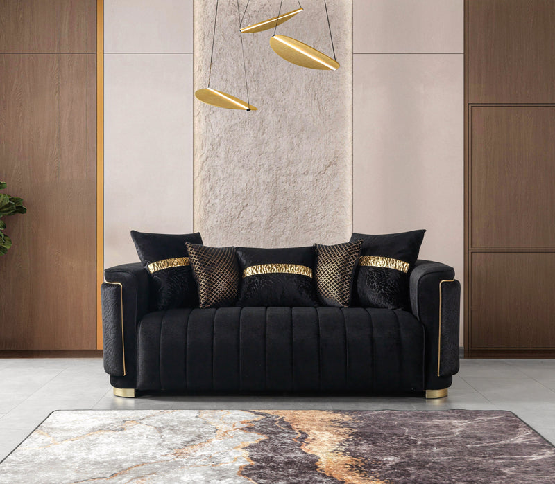 Carlina Black Velvet Loveseat - CARLINABK-L