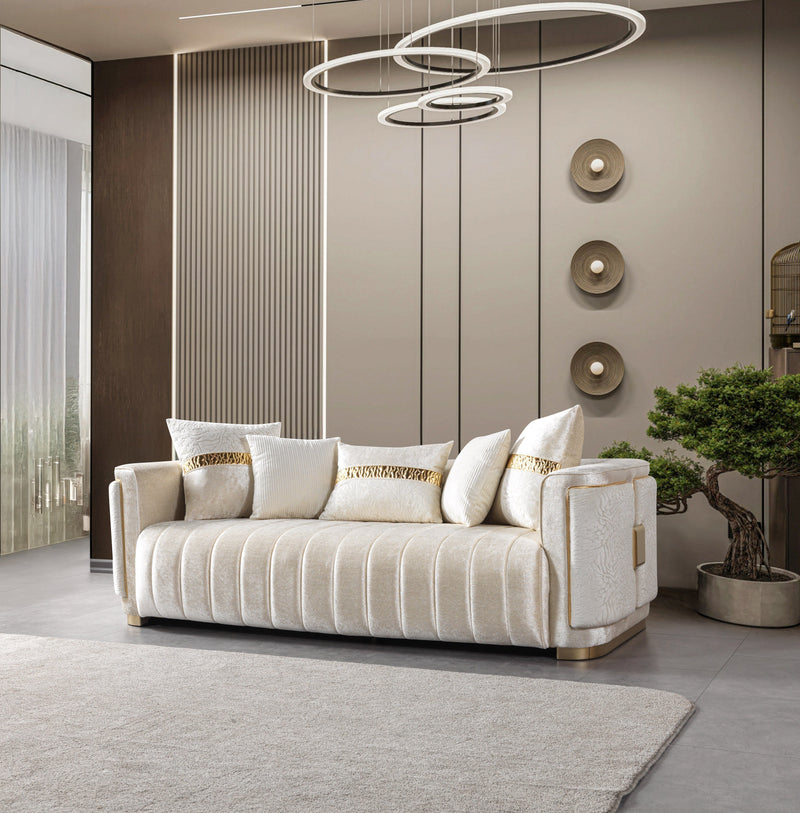 Carlina Ivory Velvet Sofa - CARLINAIV-S