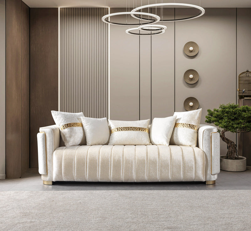 Carlina Ivory Velvet Sofa & Loveseat - CARLINAIV-SL