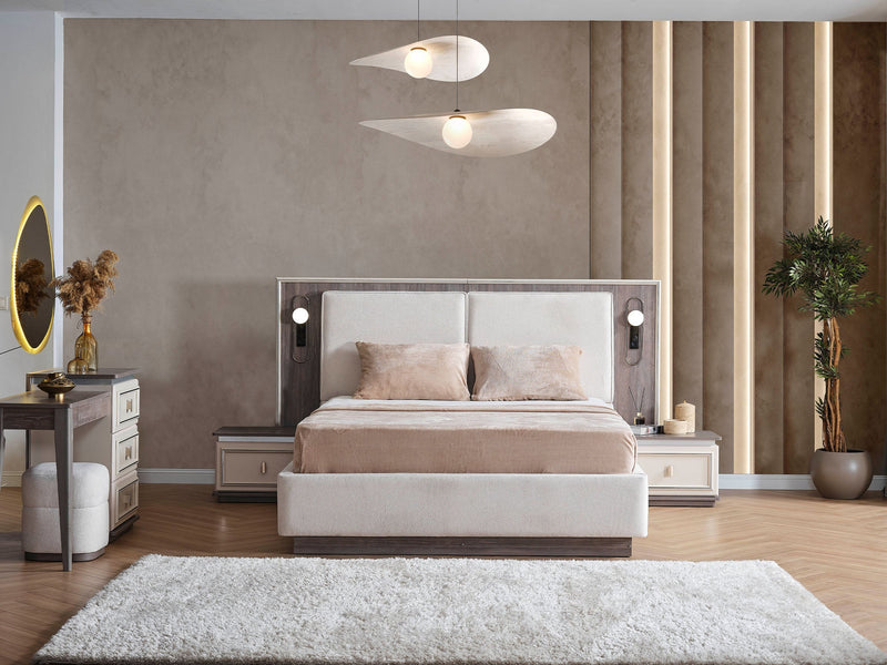 Carmen Bedroom (Queen Frame With Headboard & Dresser With Mirror & Ottoman & 2 Nightstand) - 200-ELIF-CAR-A521-QBED-SET