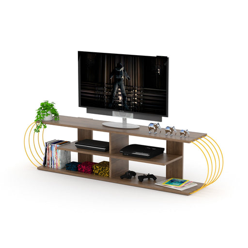 Case Tv Stand Walnut-Chrome in Walnut-Yellow - 720-CAS-TV-RF170304