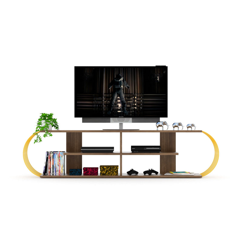 Case Tv Stand Walnut-Chrome in Walnut-Yellow - 720-CAS-TV-RF170304