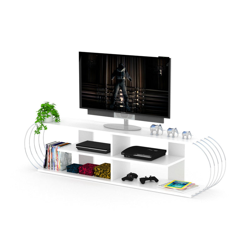 Case Tv Stand Walnut-Chrome in White-Chrome - 720-CAS-TV-RF170305