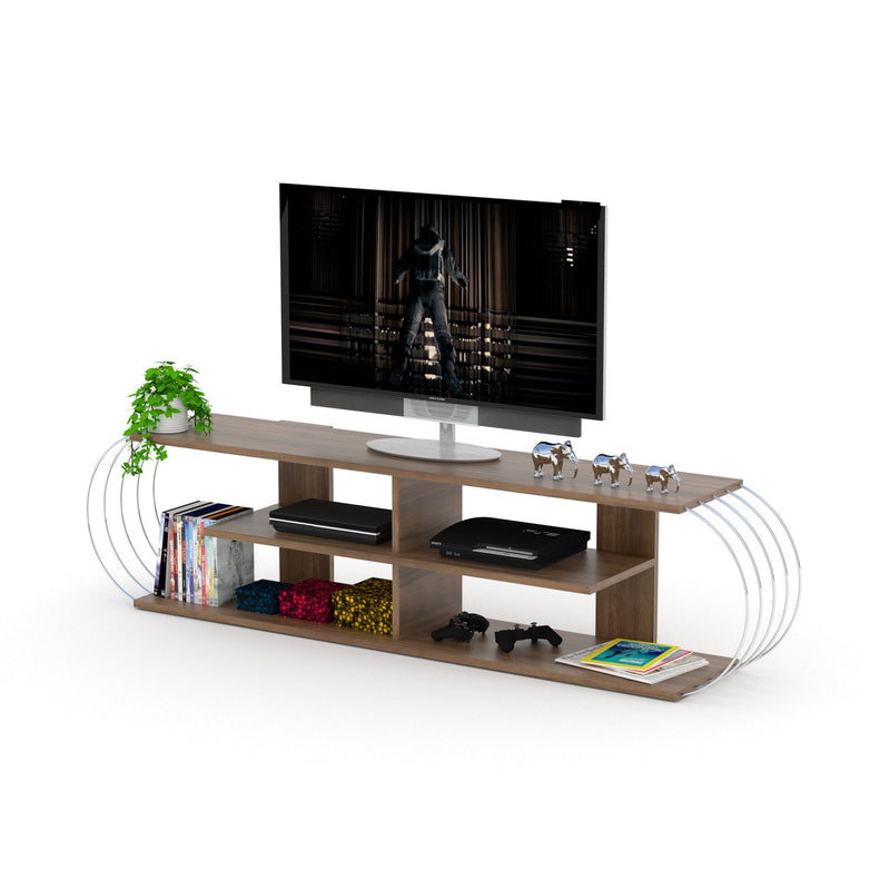 Case Tv Stand Walnut-Chrome in White-Chrome - 720-CAS-TV-RF170305