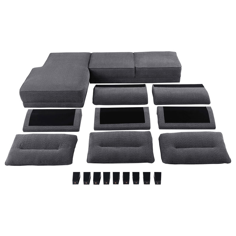 Caspian Upholstered Curved Arm Chaise Sectional Sofa Grey - 509540