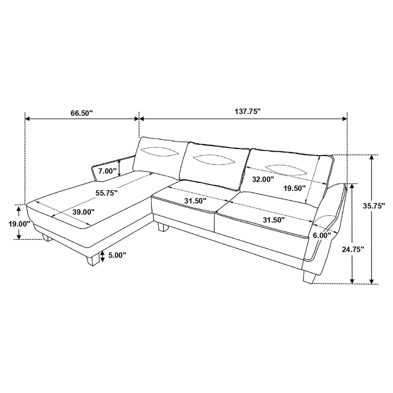 Caspian Upholstered Curved Arm Chaise Sectional Sofa Grey - 509540