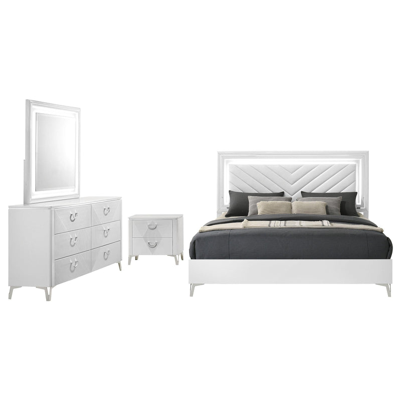 Cassia 4-piece Eastern King LED Bedroom Set White High Gloss - 215791KE-S4