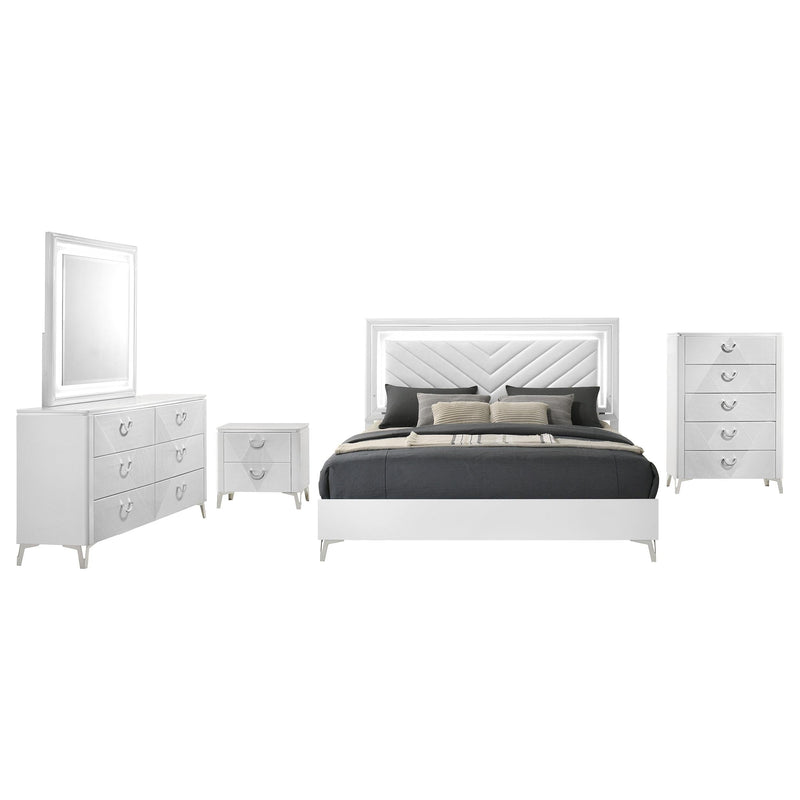 Cassia 5-piece Eastern King LED Bedroom Set White High Gloss - 215791KE-S5