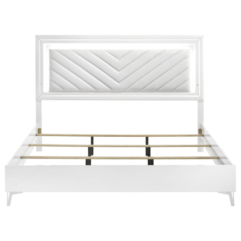 Cassia Eastern King LED Panel Bed White High Gloss - 215791KE