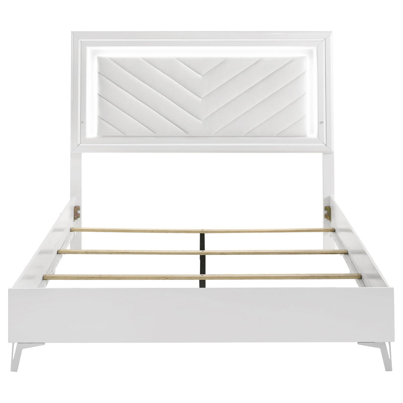 Cassia Queen LED Panel Bed White High Gloss - 215791Q