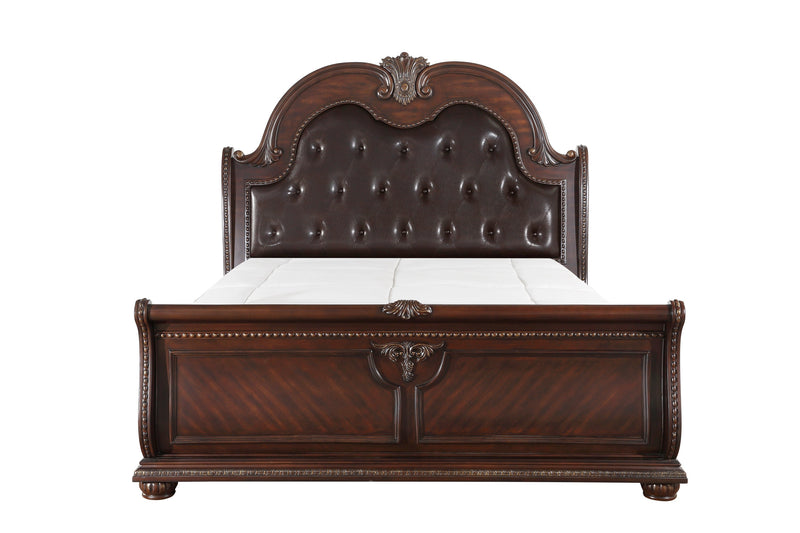 Cavalier Dark Cherry Upholstered Sleigh Bedroom Set - DMV FurnitureBedroom Set