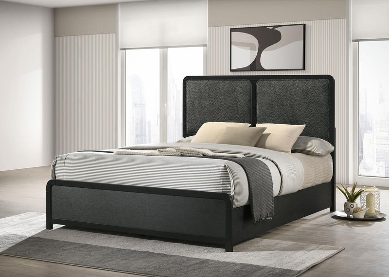 Cavelle 51-inch Upholstered Eastern King Panel Bed Black - 223661KE