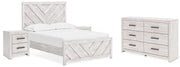 Cayboni Full Panel Bed with Dresser and 2 Nightstands in Whitewash - PKG016588