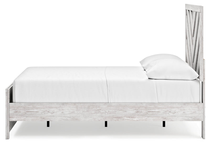Cayboni Full Panel Bed with Mirrored Dresser and Nightstand in Whitewash - PKG016593