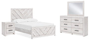 Cayboni Full Panel Bed with Mirrored Dresser and Nightstand in Whitewash - PKG016593