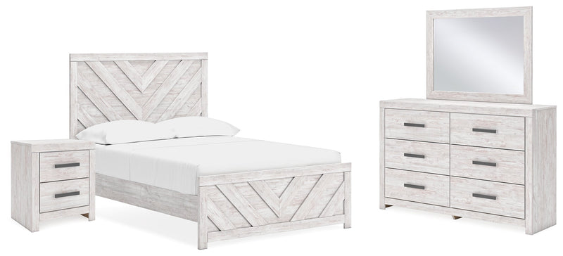 Cayboni Full Panel Bed with Mirrored Dresser and Nightstand in Whitewash - PKG016593