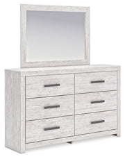 Cayboni Full Panel Bed with Mirrored Dresser, Chest and 2 Nightstands in Whitewash - PKG016592