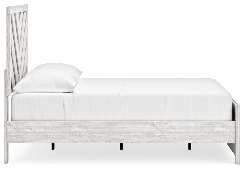 Cayboni Full Panel Bed with Mirrored Dresser, Chest and 2 Nightstands in Whitewash - PKG016592
