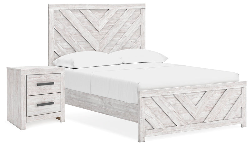 Cayboni Full Panel Bed with Nightstand in Whitewash - PKG016589